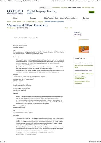 Warmers and Fillers - Oxford Publishing - Elementary Level