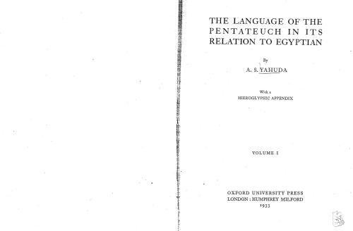 The Language of the Pentateuch in its Relation to Egyptian. Part 1