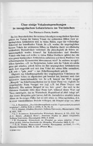 Über einige Vokalentsprechungen in mongolischen Lehnwörtern im Tuvinischen
