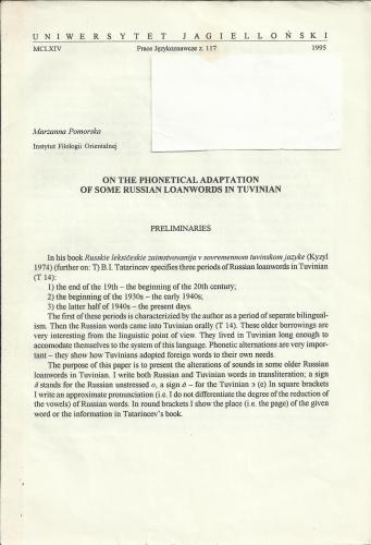 On the phonetical adaptation of some Russian loanwords in Tuvinian