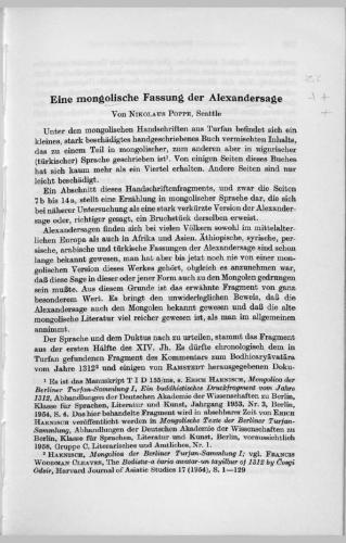 Eine mongolische Fassung der Alexandersage