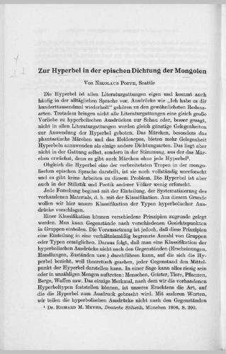 Zur Hyperbel in der epischen Dichtung der Mongolen