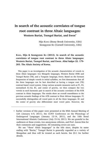 In search of the acoustic correlates of tongue root contrast in three Altaic languages: Western Buriat, Tsongol Buriat, and Ewen