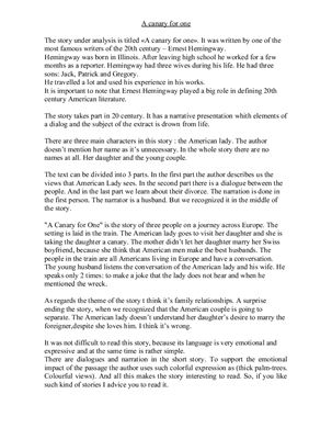Stylistic analysis of the text A canary for one by Ernest Hemingway