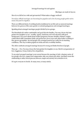 Arranged marriage for and against