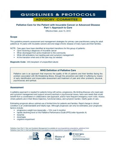 The Clinical Practice Guidelines Palliative Care for the Patient with Incurable Cancer or Advanced Disease