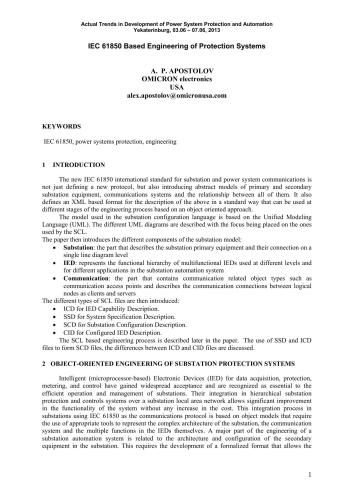 IEC 61850 Based Engineering of Protection Systems