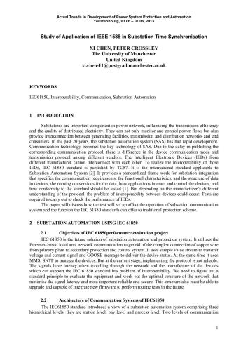 Study of Application of IEEE 1588 in Substation Time Synchronisation