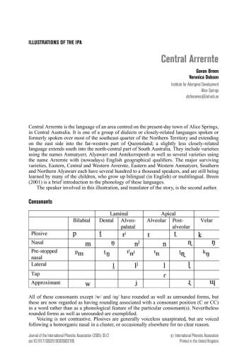 Illustrations of IPA Central Arrernte