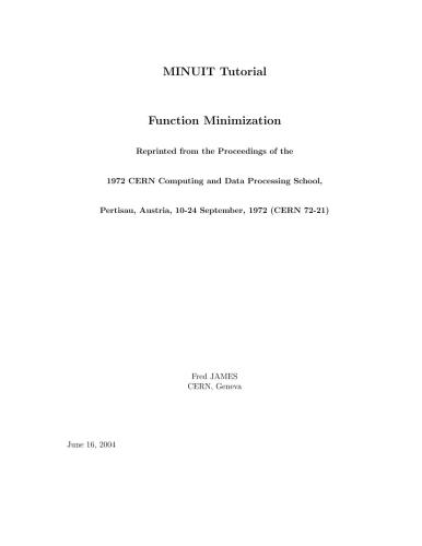 MINUIT Tutorial. Function Minimization