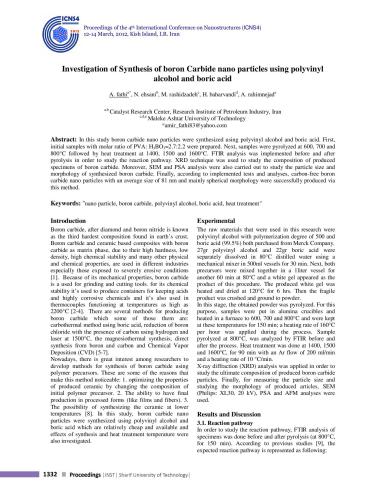 Investigation of synthesis of boron carbide nano particles using polyvinyl alcohol