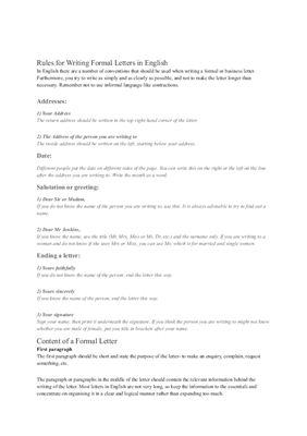 Rules for Writing Formal Letters in English