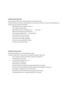 Useful Opening Lines