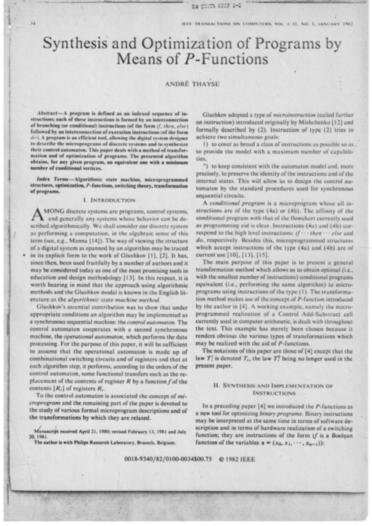 Synthesis and Optimization of Programs by Means of P-Functions