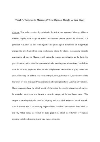 Variation in Manange (Tibeto-Burman, Nepal): A Case Study