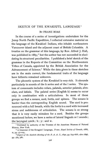 Sketch of the Kwakiutl Language