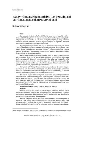 Karay Türkçesinin kendisine has özellikleri ve Türk lehçeleri arasındaki yeri