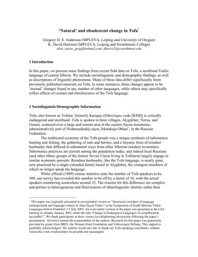 ‘Natural’ and obsolescent change in Tofa