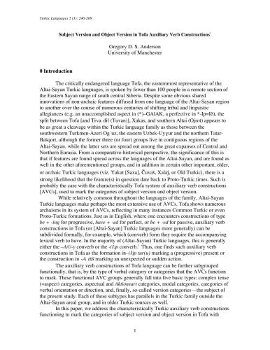 Subject version and object version in Tofa auxiliary verb constructions