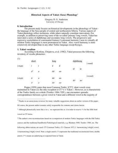 Historical aspects of Yakut (Saxa) phonology