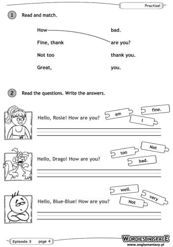 Worksheet - Word games. Wordies in Space. Episode 3 - How are you?