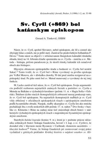 Sv. Cyril (+869) bol katanskym episkopom