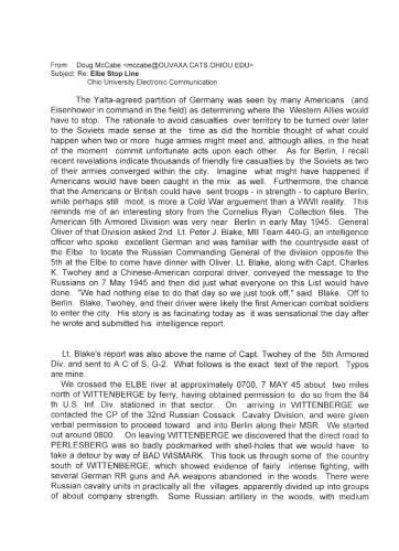 Report. Elbe Stop Line and Berlin, 5th Armored Division MII Team 440-G. 7 May 1945