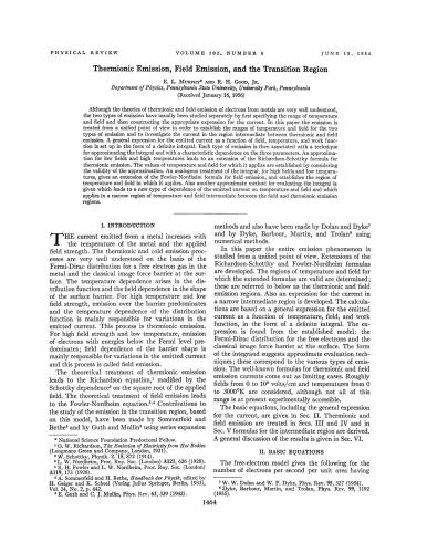 Thermionic emission, field emission and the transition region