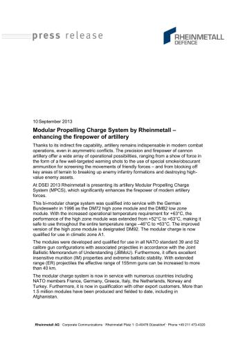 Модульный пороховой заряд - Modular Propelling Charge System by Rheinmetall - enhancing the firepower of artillery