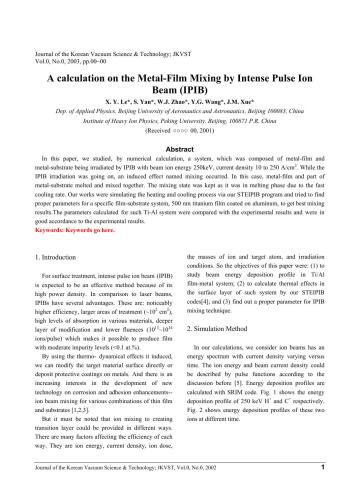 A calculation on the Metal-Film Mixing by Intense Pulse Ion Beam (IPIB)