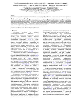Особенности морфологии, дефектной субструктуры и фазового состава поверхностей металлов и сплавов, облученных мощным ионным пучком