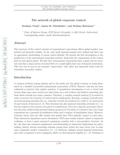 The network of global corporate control