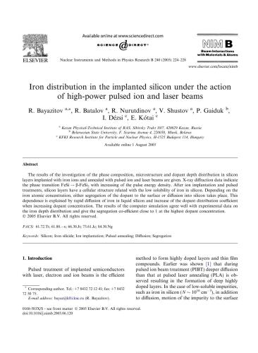 Iron distribution in the implanted silicon under the action of high-power pulsed ion and laser beams