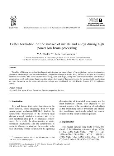 Crater formation on the surface of metals and alloys during high power ion beam processing