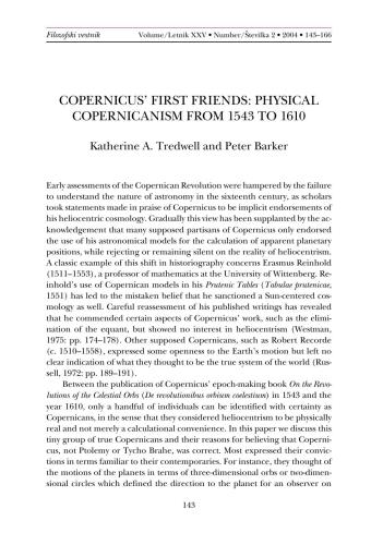 Copernicus’ First Friends: Physical Copernicanism from 1543 to 1610