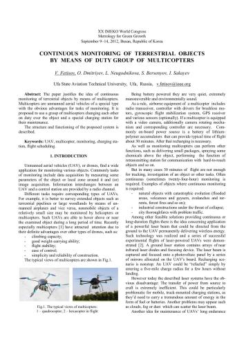 Continuous monitoring of terrestrial objects by means of duty group of multicopters
