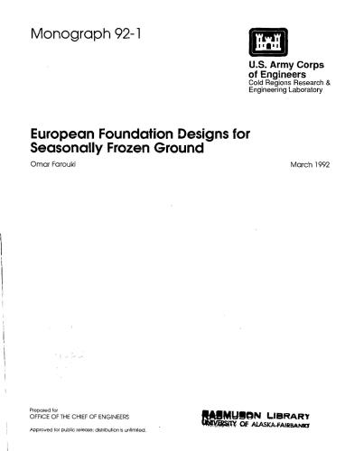 European Foundation Design for Seasonlly Frosen Ground, US Army Corps of Engineers