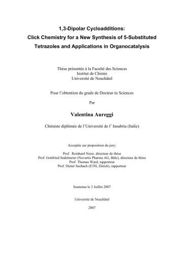 1, 3-Dipolar Cycloadditions: Click Chemistry for a New Synthesis of 5-Substituted Tetrazoles and Applications in Organocatalysis