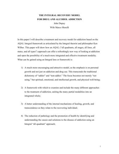 The Integral Recovery Model for Drug and Alcohol Addiction