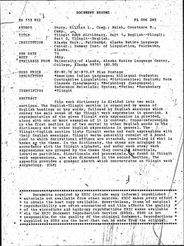 Tlingit Verb Dictionary