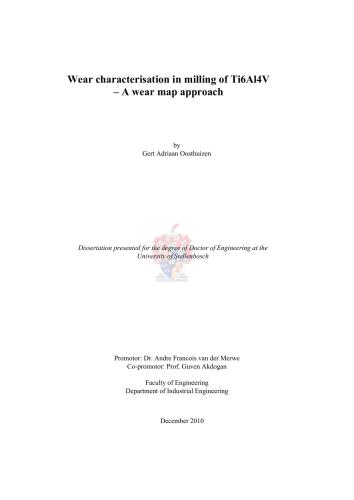 Wear characterisation in milling of Ti6Al4V - A wear map approach