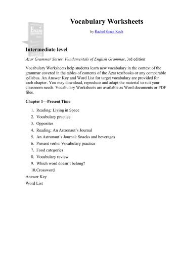 Vocabulary Worksheets for Fundamentals English Grammar 