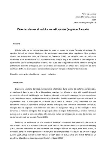Détecter, classer et traduire les métonymies (anglais et français)