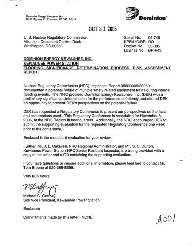 Safety Significance Evaluation of Kewaunee Power Station Turbine Building Internal Floods