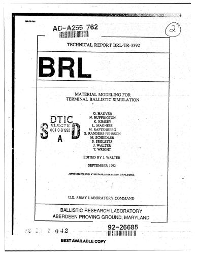 Material modeling for terminal ballistic simulation