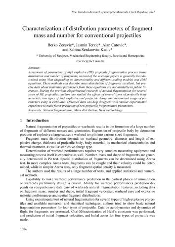 Characterization of distribution parameters of fragment mass and number for conventional projectiles