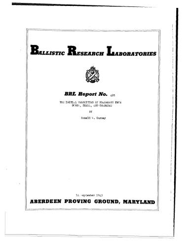 The initial velocities of fragments from bombs, shell, and grenades