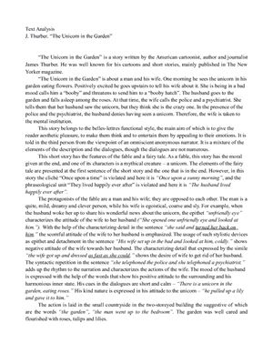 A Stylistic Analysis of a fable The Unicorn in the Garden by J. Thurber
