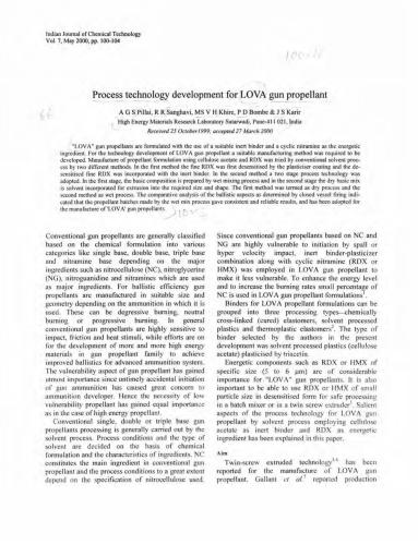Process technology development for LOVA gun propellant