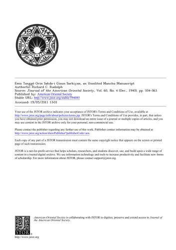 Emu Tanggô Orin Sakda-i Gisun Sarkiyan, an unedited Manchu manuscript